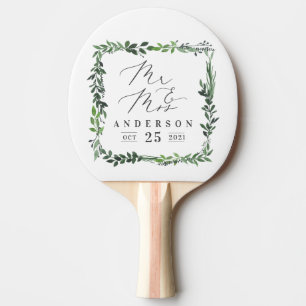 Mr & Mrs leafy watercolor elegant Ping Pong Paddle