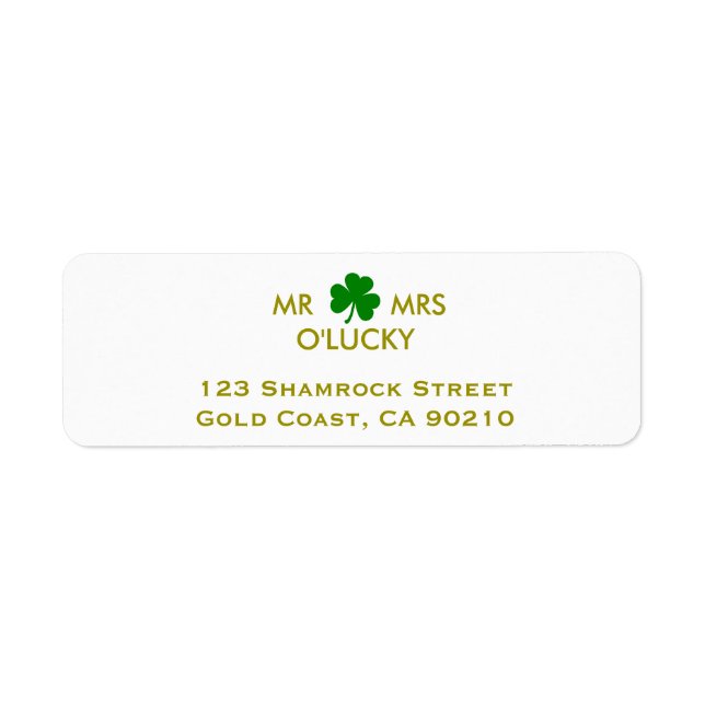 MR & MRS Lucky Irish Green Shamrock Label Template (Front)