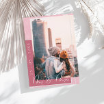 Mr & Mrs Magenta Pink White Script Photo Save The Date<br><div class="desc">Mr. and Mrs. Magenta Pink and White Script Photo Save the Date Card. Stylishly impress your guests with this stylish, simple, fuschia pink, photo wedding save-the-date card, with a modern white script over a bokhe magenta pink background, stylishly showing the date of the wedding horizontally along the left, alongside a...</div>
