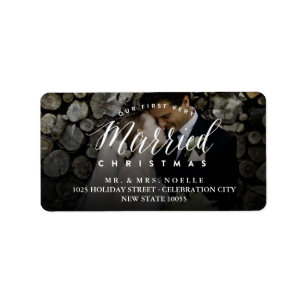 Mr & Mrs Married 1st Christmas Holiday Photo Label