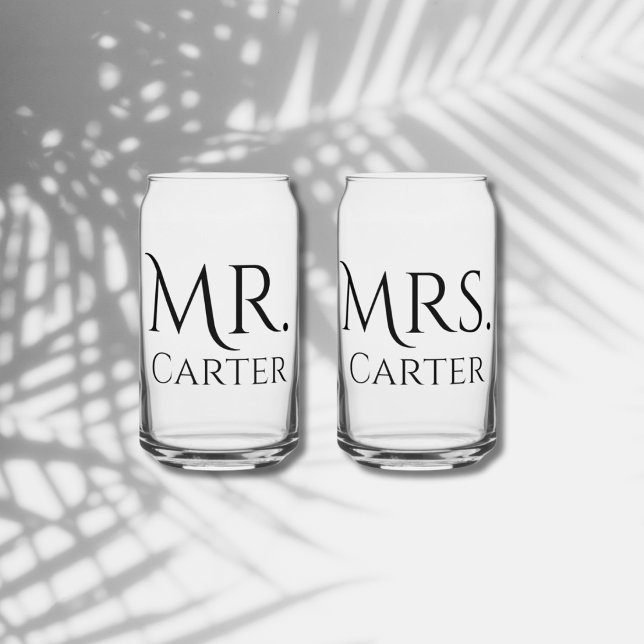 Mr & Mrs Matching Newlywed Couples Wedding Glasses (Custom Mr & Mrs Drinking Glasses- Wedding Gift)