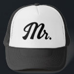 Mr & Mrs matching Trucker Hats for newlywed couple<br><div class="desc">Mr & Mrs matching Trucker Hats for newlywed couple. Custom baseball cap with script typography. Stylish hand lettering design. Available in different colours. Add your own surname optionally. Fun wedding gift idea for married friends and family.</div>