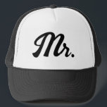 Mr & Mrs matching Trucker Hats for newlywed couple<br><div class="desc">Mr & Mrs matching Trucker Hats for newlywed couple. Custom baseball cap with script typography. Stylish hand lettering design. Available in different colours. Add your own surname optionally. Fun wedding gift idea for married friends and family.</div>