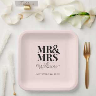 Mr & Mrs Minimal Simple Modern Disposable Paper Plate
