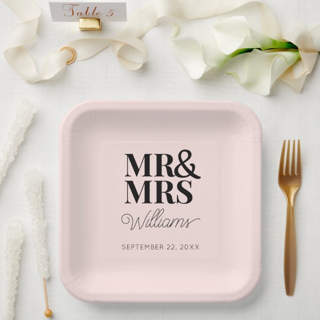 Mr & Mrs Minimal Simple Modern Disposable Paper Plate (Wedding)