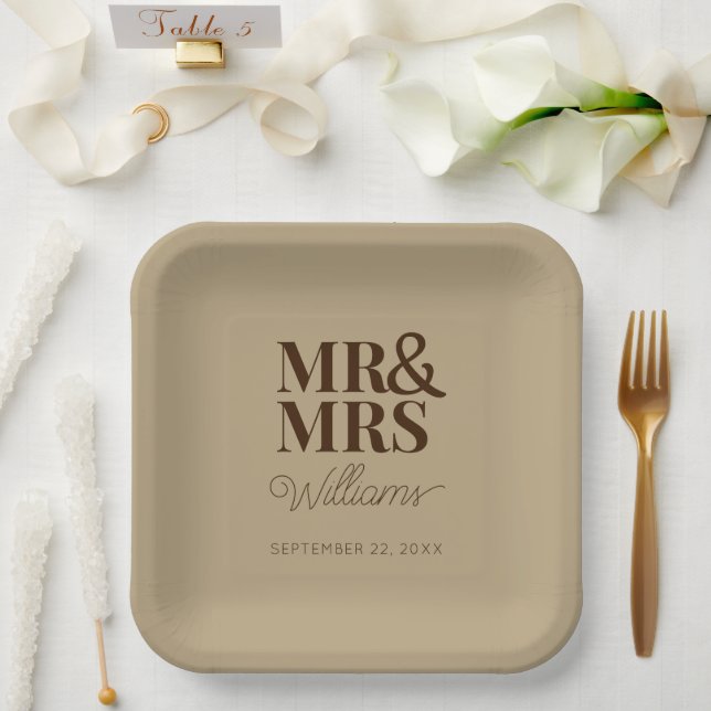 Mr & Mrs Minimal Simple Modern Disposable Paper Plate (Wedding)