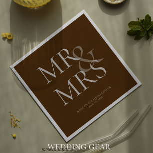 MR&MRS Minimal Typographic Brown Cocktail Napkin