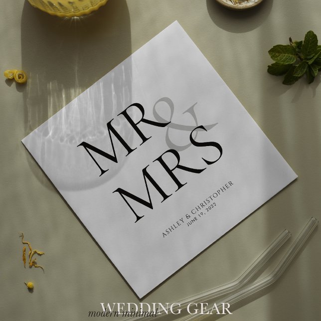 MR&MRS Minimal Typographic Cocktail Napkin (Creator Uploaded)
