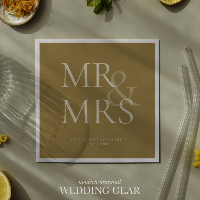 MR&MRS Minimal Typographic Gold Cocktail Napkin (Creator Uploaded)