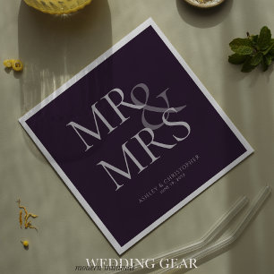 MR&MRS Minimal Typographic Purple Cocktail Napkin