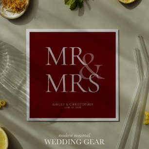 MR&MRS Minimal Typographic Red Cocktail Napkin