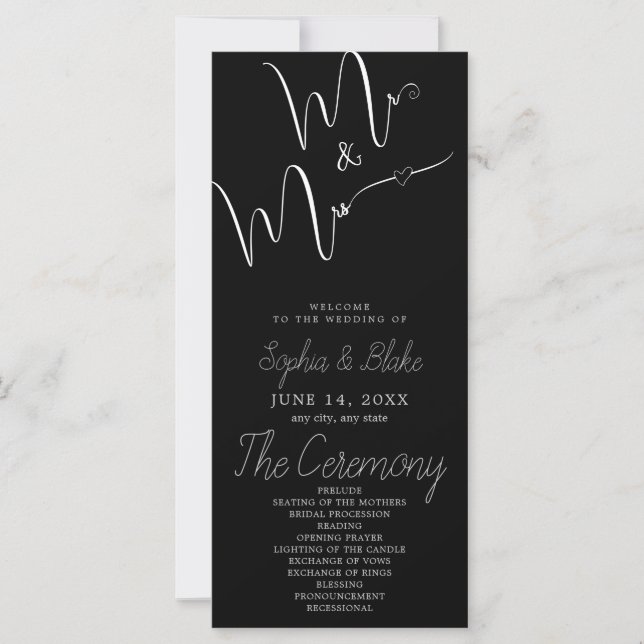 Mr & Mrs Minimalist Black Wedding Program (Front)