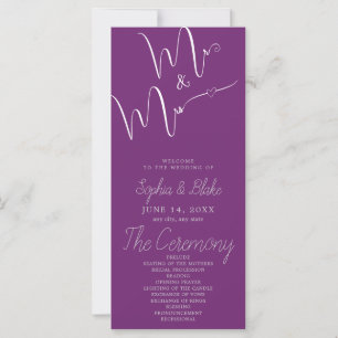 Mr & Mrs Minimalist Purple Wedding Program