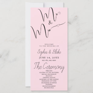 Mr & Mrs Minimalist Soft Pink Wedding Program