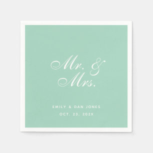 Mr & Mrs Mint Green Wedding Simple Elegant Script Napkin