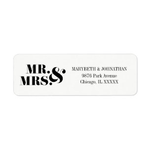 Mr & Mrs Modern Bold Wedding Return Address Label