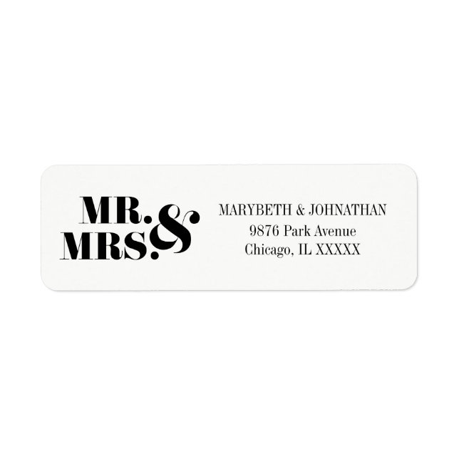 Mr & Mrs Modern Bold Wedding Return Address Label (Front)