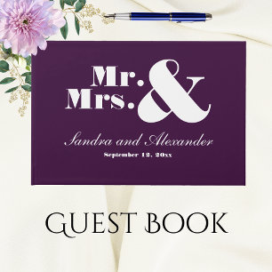 Mr Mrs  Modern Minimal Bold Jewel Purple Wedding  Guest Book