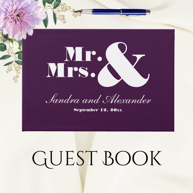 Mr Mrs  Modern Minimal Bold Jewel Purple Wedding  Guest Book (Creator Uploaded)