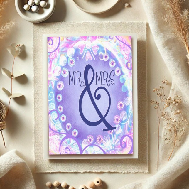 Mr. & Mrs. Modern Purple Elegant Wedding Trendy Card (Creator Uploaded)