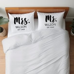 Mr & Mrs Modern Script Wedding Anniversary Couple Pillowcase<br><div class="desc">Celebrate the wedding of the lovely bride and groom with our Mr & Mrs Modern Script Wedding Anniversary Couple pillow case. Featuring the "Mrs." title in a sleek black and white brush script font, it exudes elegance and sophistication. The simple and minimalist design adds a touch of modern charm. Whether...</div>