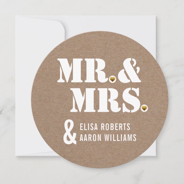 Mr. & Mrs. Modern typography kraft paper wedding Invitation (Front)