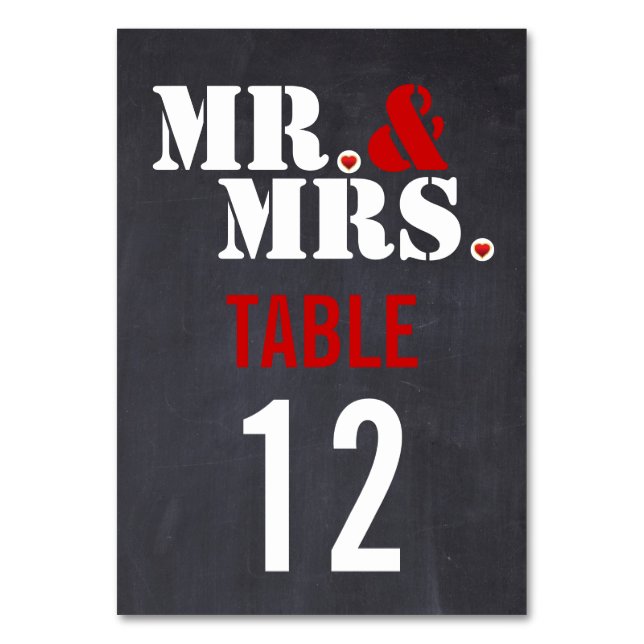 Mr. & Mrs. Modern typography wedding table number (Front)
