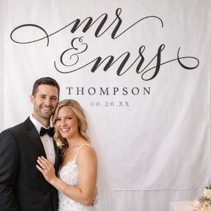 Mr & Mrs Modern Wedding Backdrop Banner Tapestry