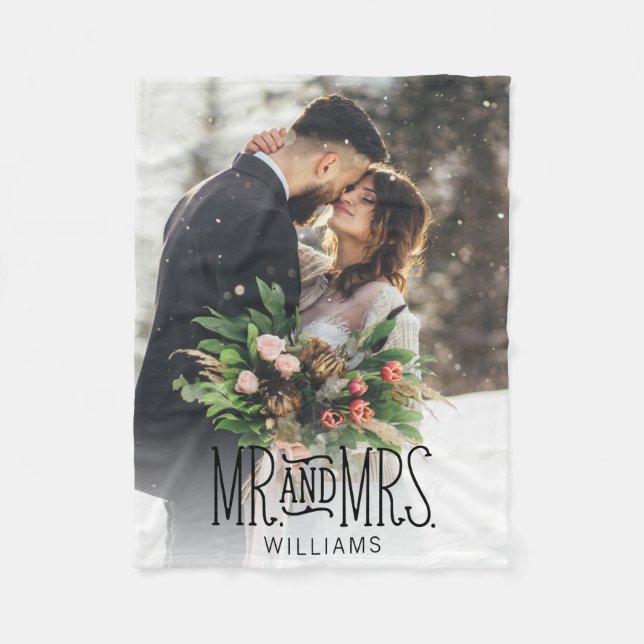 Mr. & Mrs. Monogrammed Photo Fleece Blanket (Front)