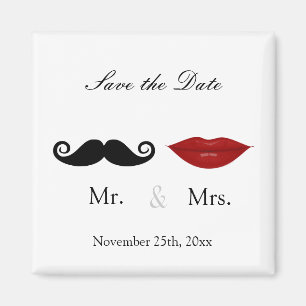 Mr. & Mrs. Moustache and Lips - Save the Date Magnet