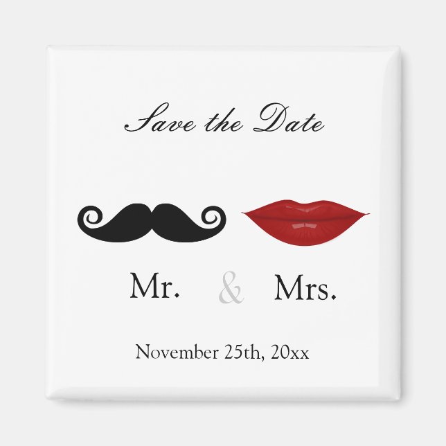 Mr. & Mrs. Moustache and Lips - Save the Date Magnet (Front)
