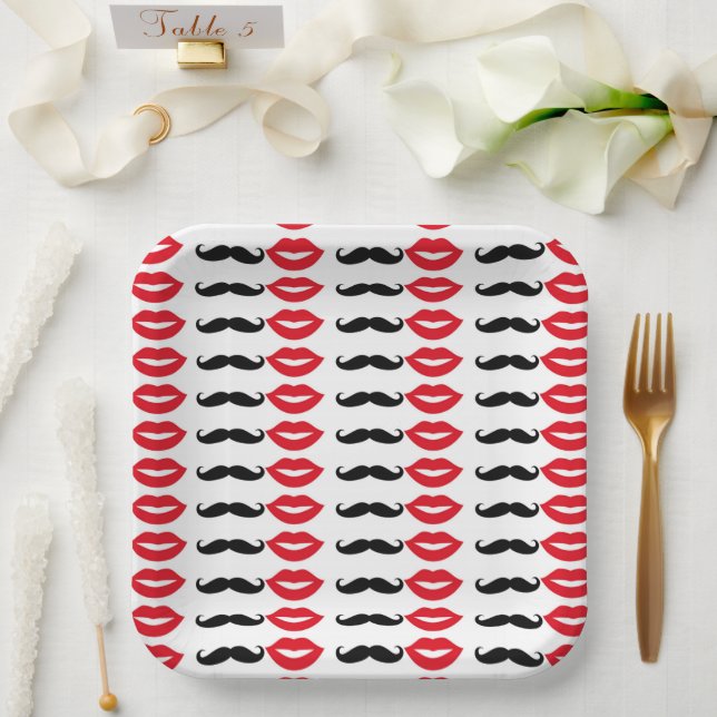 Mr. & Mrs. Moustache & Lips Party Paper Plates (Wedding)
