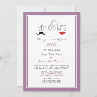 Mr. & Mrs. Moustache & Lipstick Invitation (custom