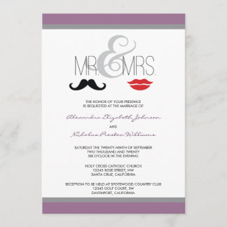 Mr. & Mrs. Moustache & Lipstick Wedding Invitation