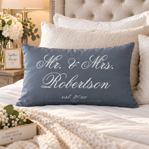Mr Mrs Name est. classy script slate Wedding  Lumbar Cushion