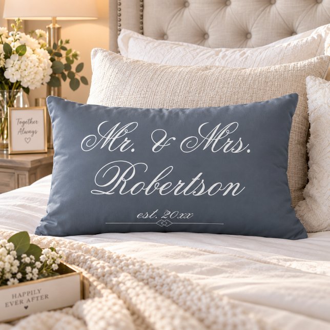 Mr Mrs Name est. classy script slate Wedding  Lumbar Cushion (Creator Uploaded)