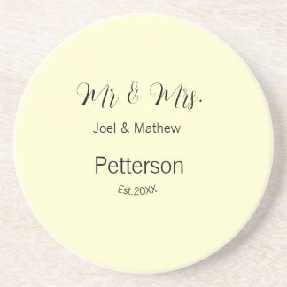 mr & mrs name est year wedding couple simple yello coaster