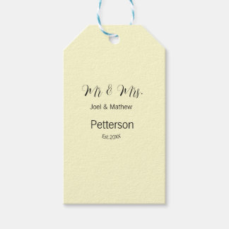 mr & mrs name est year wedding couple simple yello gift tags