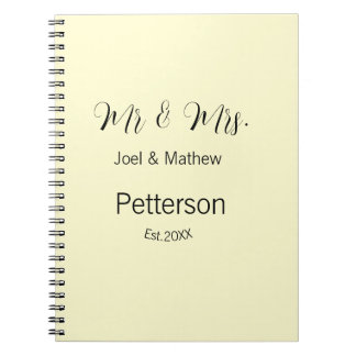 mr & mrs name est year wedding couple simple yello notebook