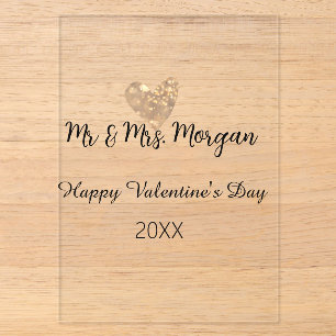 Mr & Mrs name happy Valentine's day gold heart  Acrylic Invitations