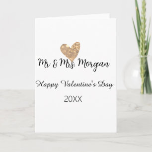 Mr & Mrs name happy Valentine's day gold heart  Card