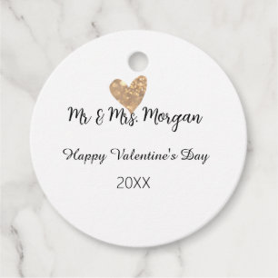 Mr & Mrs name happy Valentine's day gold heart  Favour Tags