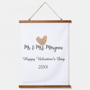 Mr & Mrs name happy Valentine's day gold heart Hanging Tapestry