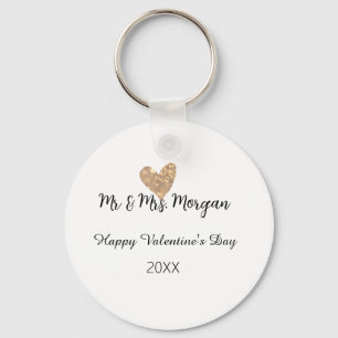 Mr & Mrs name happy Valentine's day gold heart Key Ring