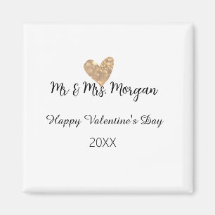 Mr & Mrs name happy Valentine's day gold heart  Magnet