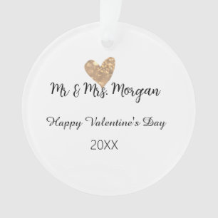 Mr & Mrs name happy Valentine's day gold heart Ornament