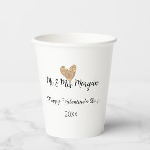 Mr & Mrs name happy Valentine's day gold heart Paper Cups