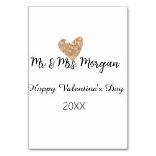 Mr & Mrs name happy Valentine's day gold heart Table Number