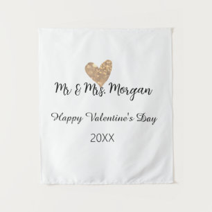 Mr & Mrs name happy Valentine's day gold heart  Tapestry