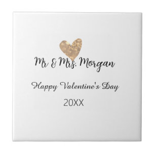 Mr & Mrs name happy Valentine's day gold heart Tile